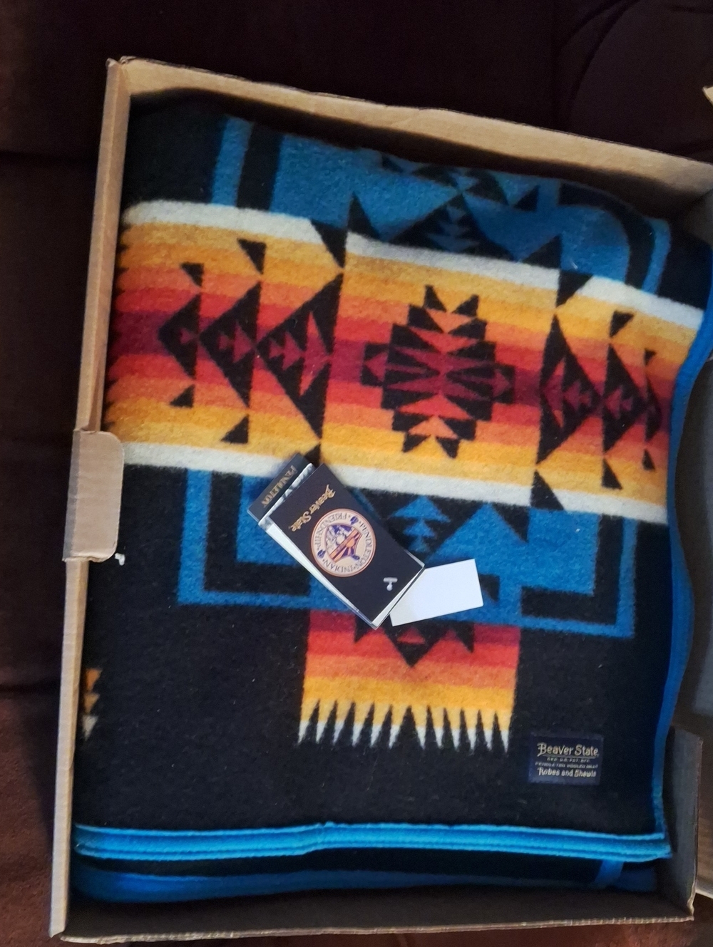 Pendleton Black, Blue, Yellow & Orange Native-Pattern Wool Throw